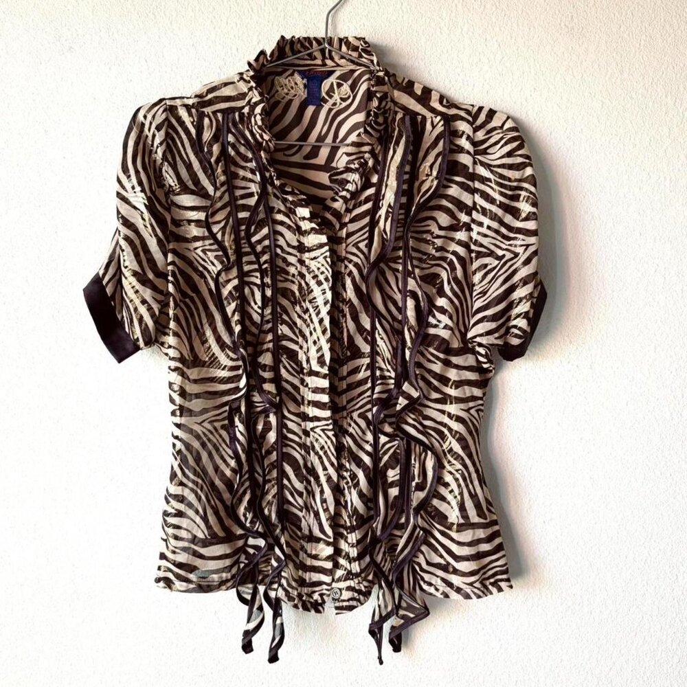 Dereon by Beyonce rare brown striped blouse top Women's Large